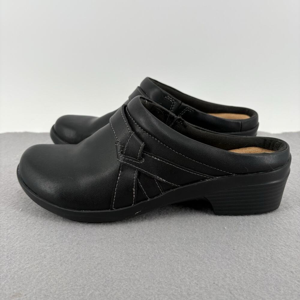 Clarks Angie Mist Shoes Womens 7.5 M Clogs Comfort Closed Toe Block Heels Black